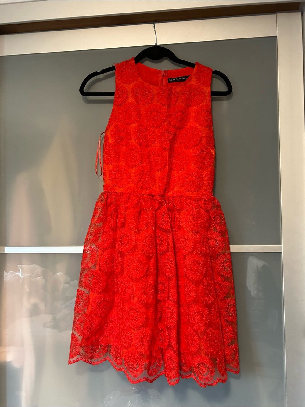 Zara Bright Red Floral Lace Mini Dress